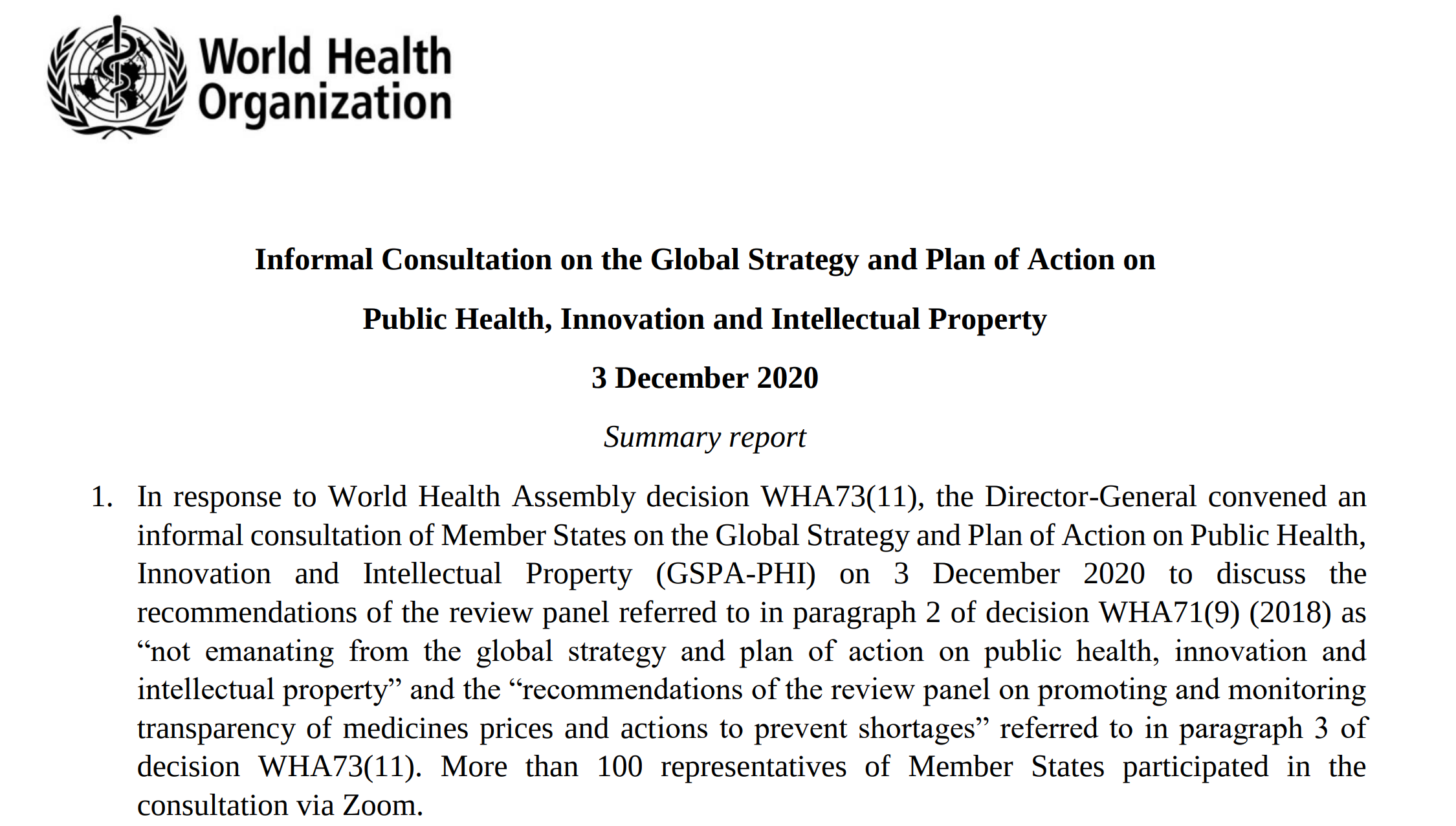 WHO Informal Consultation (3 December 2020) Addressed Concerns On Price ...