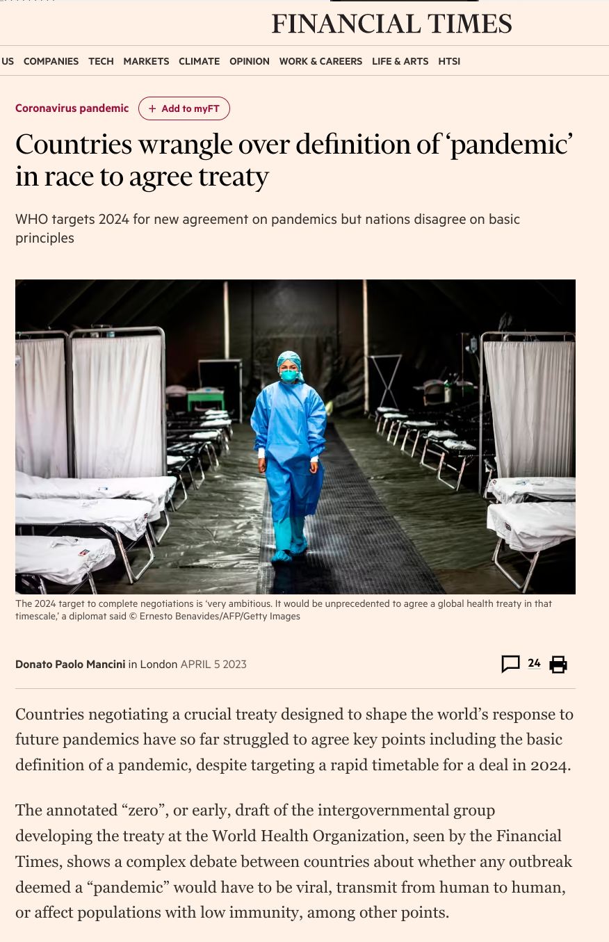 Media coverage of the WHO pandemic treaty negotiations (on transparency